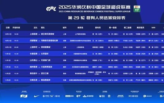 中超29輪裁判：傅明執(zhí)法海港vs浙江，沙特籍裁判擔(dān)任海牛vs三鎮(zhèn)主裁